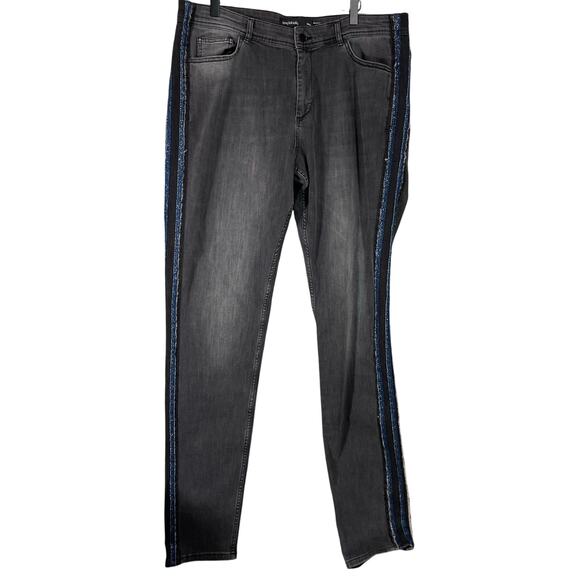 Long Tall Sally Gray Wash Black Glitter Stripe Jeans - 16 - Women's Plus Size - Picture 1 of 7
